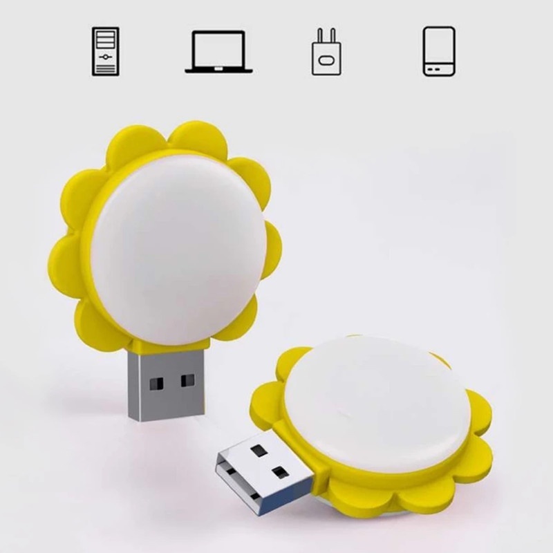 Kreatif Bentuk Bunga Matahari Mini USB Plug Light/Lampu Malam Kartun Bertenaga Komputer/Lampu Baca Perlindungan Mata Kamar Tidur Rumah