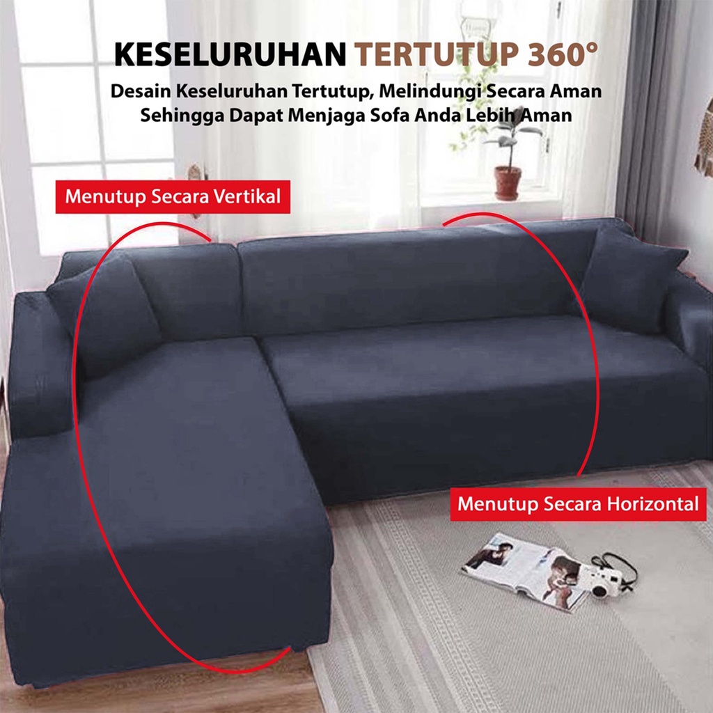 Elastis L Shape Cover Sofa Sarung Sofa Pattern Polos Steater 1 2 3 4 Cover sofa