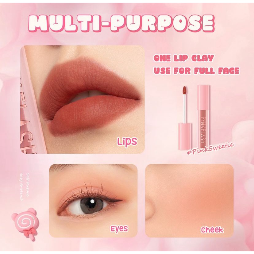✦SINAR✦Pinkflash Powdery Lipgloss PinkSweetie Fuzzy-Soft Velvet Matte Lip Clay Lipstik Lightweight High Pigment Lip Mud For Lip &amp; Cheek PF - L16