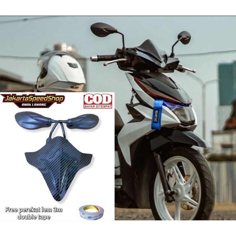 Paket visor honda beat new carbon bahan akrilik plus kaca spion x1 pnp honda beat new