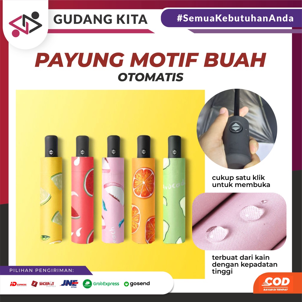 PAYUNG LIPAT MURAH / PAYUNG LIPAT OTOMATIS / PAYUNG MOTIF BUAH / PAYUNG ANTI UV