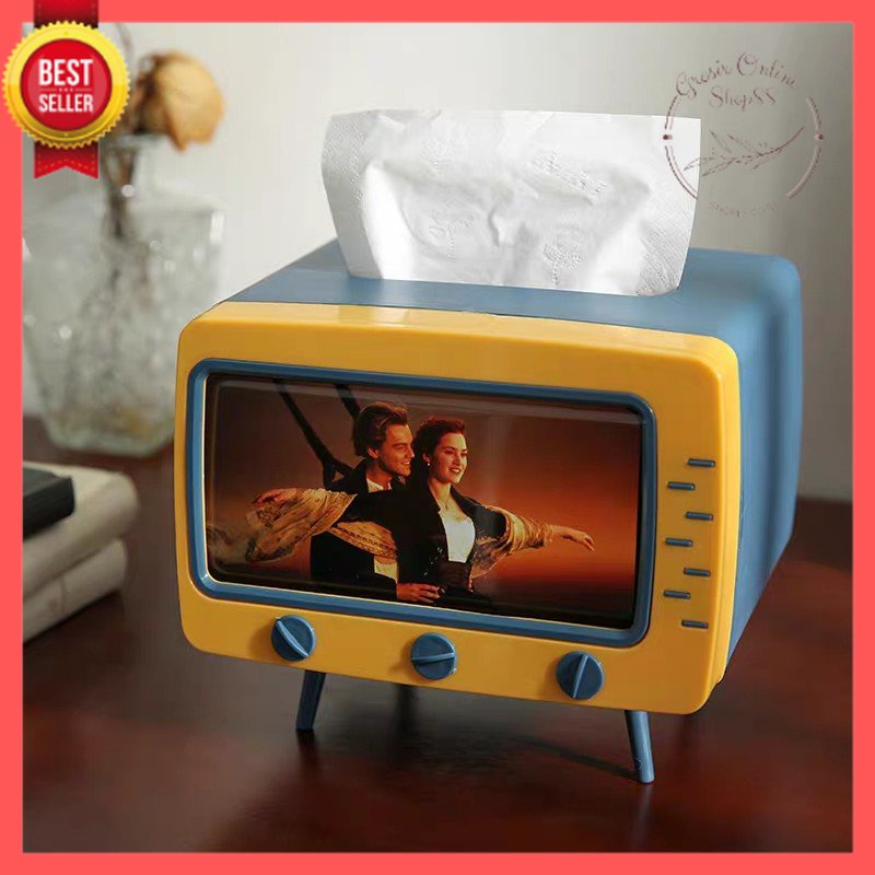 [GOS] B310 - Kotak Tissue Box Organizer Bentuk TV Tempat Tisu + Stand Phone Holder / Home Office Décor