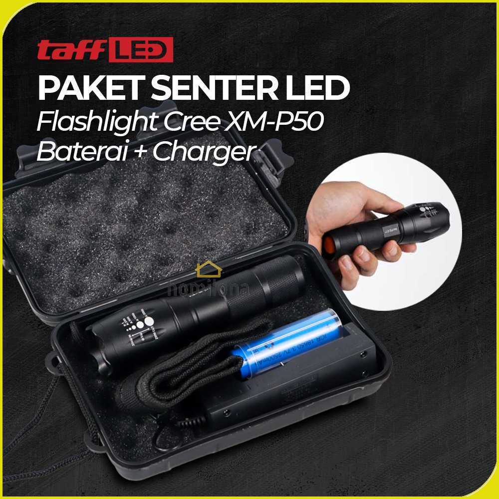 TaffLED Paket Senter LED Flashlight Cree XM-P50 + Baterai + Charger - E17