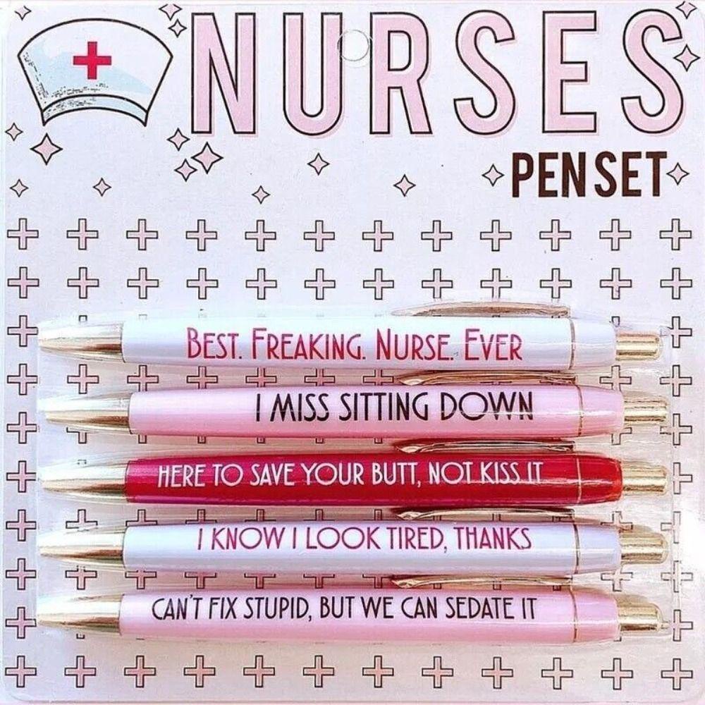 Preva 5Pcs Pulpen Perawat Lucu Set Untuk Perawat Dokter Nursing Pens Hari Valentine Tinta Hitam