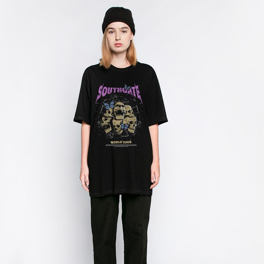 Keluaran Terbaru.. Southgate WORLD TOUR SKULL - BLACK T-Shirt