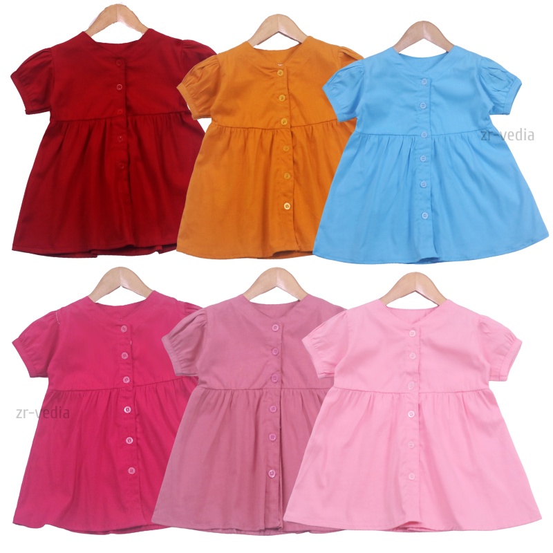 Dress Allysa uk 1-4 Tahun / Baju Polos Lengan Pendek Anak Perempuan Cewek Blouse Tunik Adem Branded Tshirt