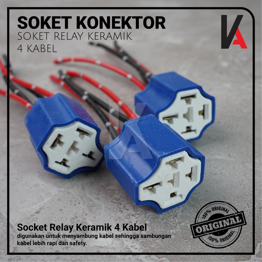 Socket Cable Relay Ceramic / Soket kabel Rumah Relay Keramik Kaki 4 Pin Untuk Klakson &amp; Lampu (4 Kabel)