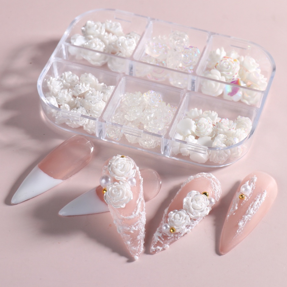 3d Putih Camellia Nail Art Perhiasan Resin Akrilik Bunga Desain Elegan Pesona Pernikahan Aksesoris Berlian Imitasi Dekorasi