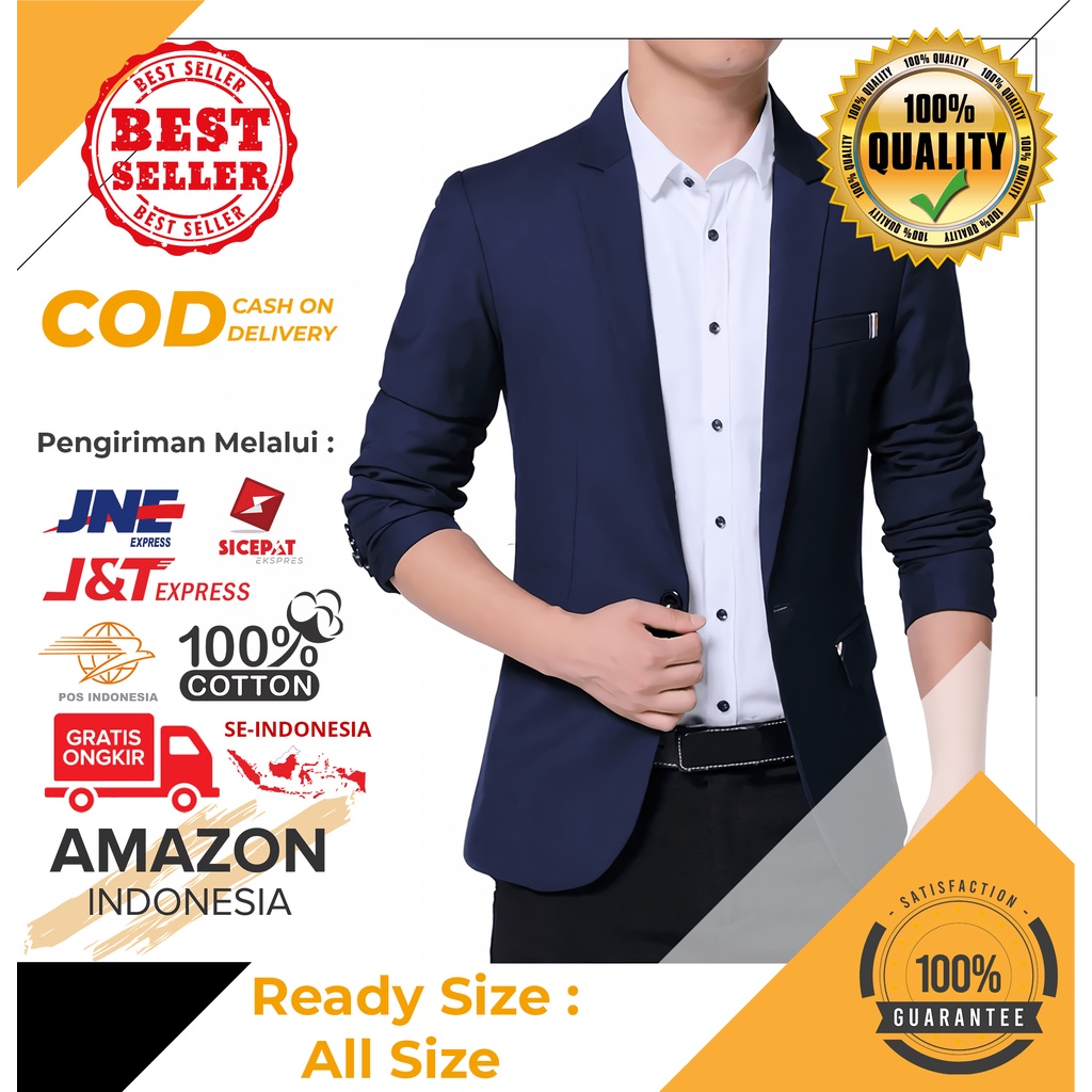 BLAZER BLAZZER JAS PRIA COWOK WARNA BIRU DONGKER NAVY KEREN BAHAN TEBAL ELASTIS SLIM FIT NYAMAN DIPAKAI PREMIUM ASLI