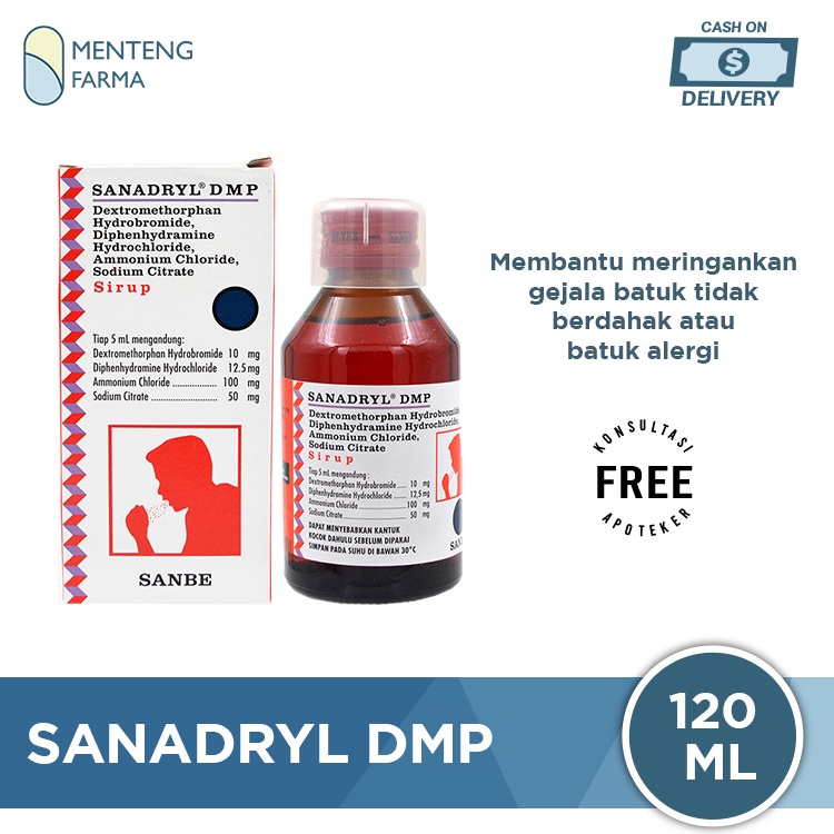 Sanadryl DMP Sirup 120 mL - Obat Batuk Kering dan Batuk Alergi