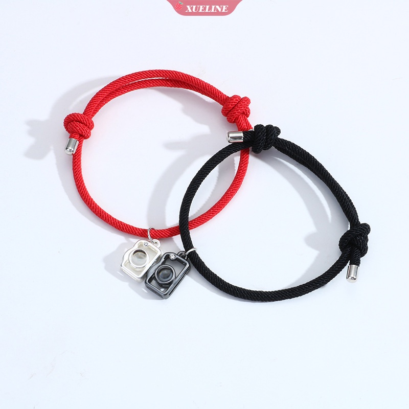 Gelang Liontin Bentuk Kamera Fashion, Gelang Pecinta Tali Merah Dan Hitam Batu Proyeksi Magnet100Bahasa I love you Valentine Day bracelet [ZXL]