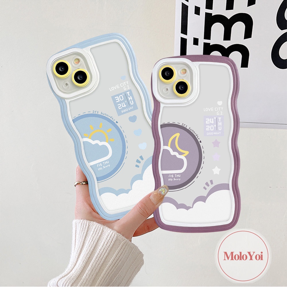 IPHONE Casing Tepi Bergelombang Kompatibel Untuk Iphone7Plus11 6 6s 8 14 13 12 Pro Max 14Plus XR X XS Max SE 2020cinta Siang Malam Ramalan Cuaca Soft TPU Couple Back Phone Cover