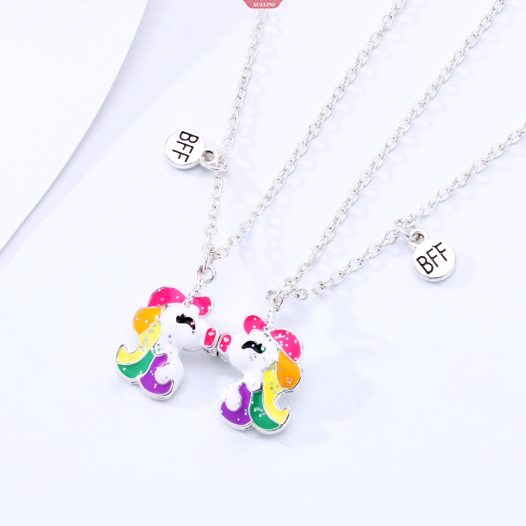 2buah Set Lucu Warna-Warni Unicorn Liontin Rantai Sahabat Kalung BFF Persahabatan Anak Perhiasan Hadiah Untuk Perempuan [ZXL]