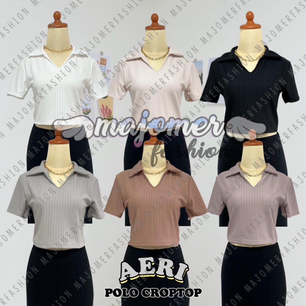 MAJOMER ® | AE RI POLO CROP TOP - KAOS KNIT RIB - KAOS PENDEK WANITA - KAOS POLO CROP