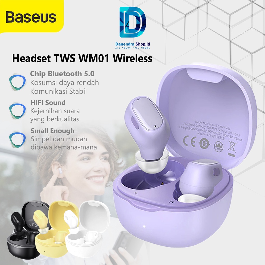 HEADSET BLUETOOTH BASEUS WIRELESS EARPHONE MINI EARBUDS TWS WM01