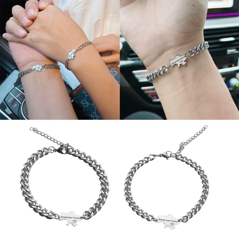 Siy Adjustable Gelang Prasasti Peta Ukraina Charm Liontin Rantai Gelang Zikir Perhiasan Untuk Teman Keluarga Coupl