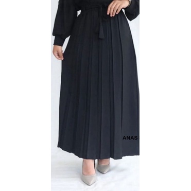 Rok Plisket Semi Wol -Rok Kerja Wanita Formal Model Rempel - Rok Terda Skirt Wood