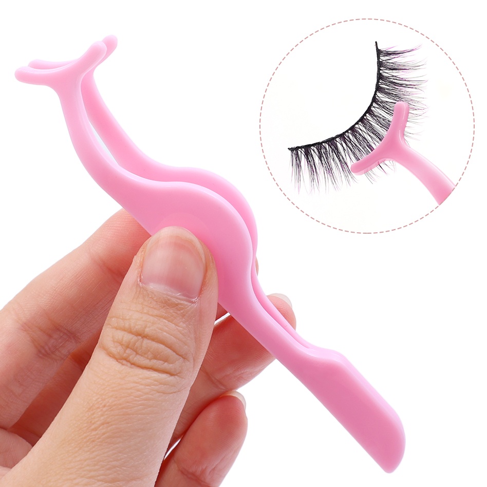 1pcs Cherry Blossom Pink Lash Aplikator Clip Penjepit Bulu Mata Palsu Assist Plastik Bulu Mata Forceps Eyelash Aid Tool Alat Makeup Untuk Wanita