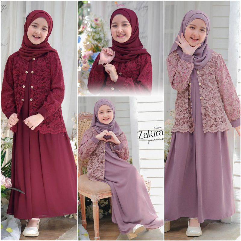 LABELLA Gamis Anak ZAKIRA Maroon Mauve Blazer Kombinasi Brokat Pesta
