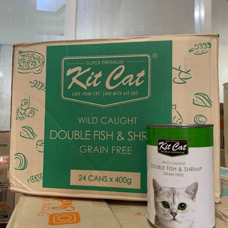 Kit Cat Kaleng Wet Food Adult 400gr 1Dus Makanan Kucing Dewasa (Double fish&amp;Shrimp)