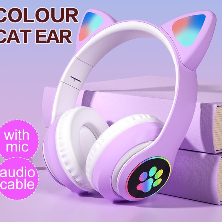Murah Headphone kuping kucing karakter Gaming Bluetooth Wireless hadset bloototh game headset Cat Ea