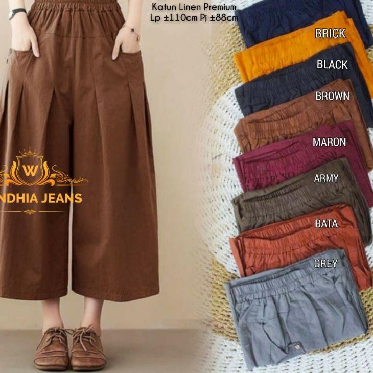 Baru 오빠 Alila Basic Pant Pants Celana Kulot Palazzo Wanita Jumbo Bahan Linen