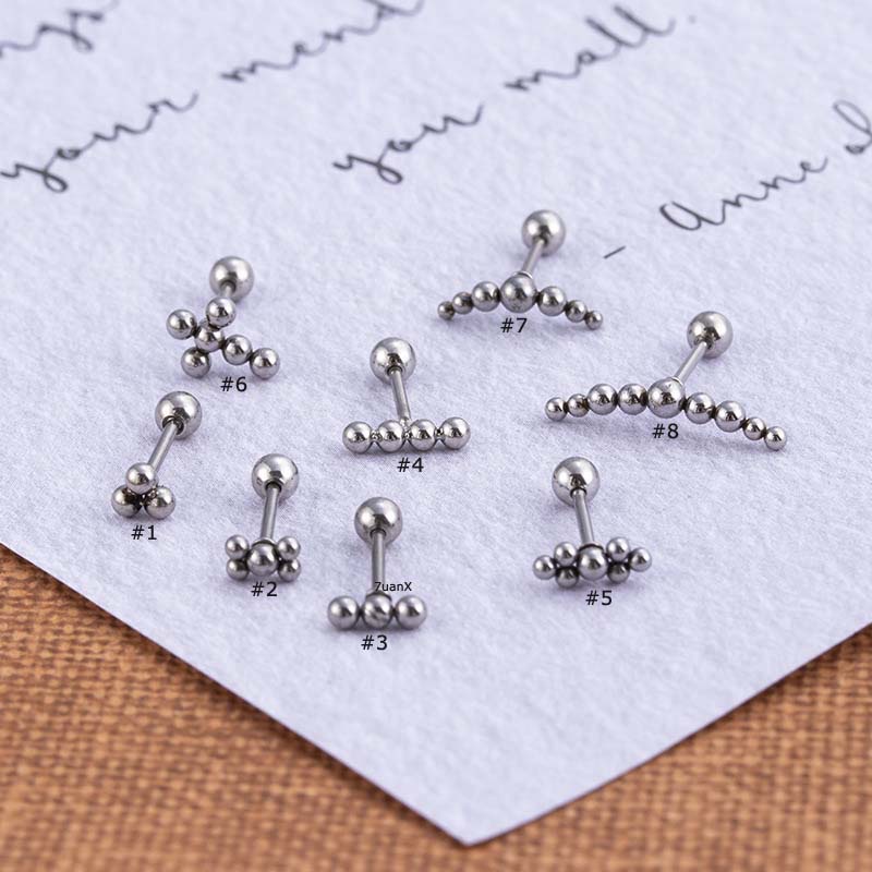 1biji Spheroid Bentuk Salib Bahan Stainless Steel Tragus Tulang Rawan Helix Pinna Piercing Stud Earrings Warna Emas Silver