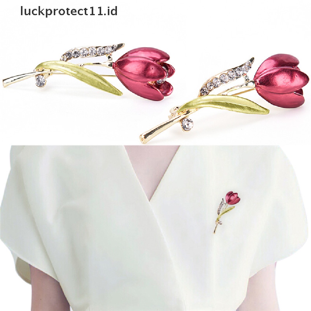 /Fashion Hot// Fashion// Elegan Bunga Tulip Bros Pin Berlian Imitasi Kristal Aksesoris Baju Perhiasan.