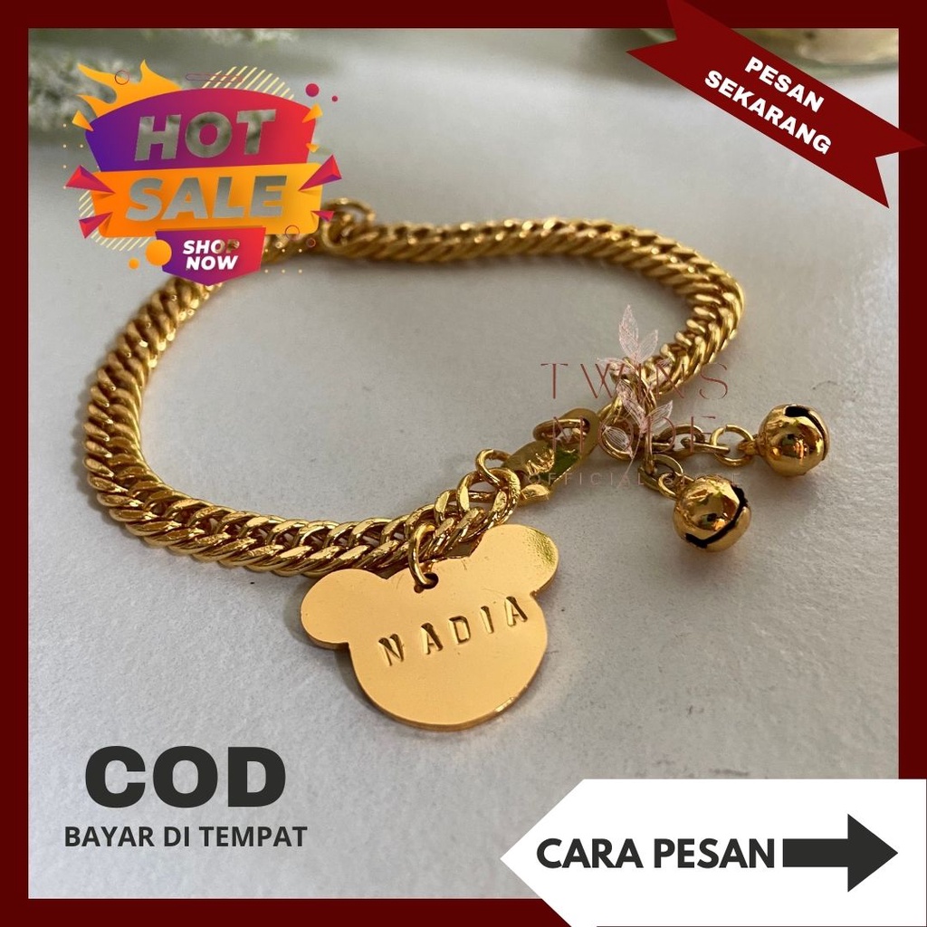 Gelang Rantai Titanium Mickey Custom Nama Warna Sanagat Awet Cocok Untuk Harian