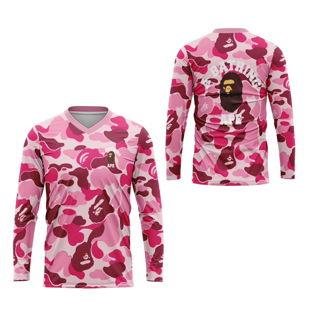 [TiniShop] TShirt V-neck Panjang A Bathing Ape Bape Pria / Kaos A Bathing Ape Bape FullPrint