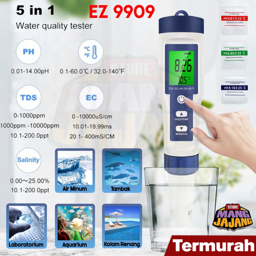 5 in 1 Alat Ukur Uji Kualitas Air PH TDS EC Salinity Suhu EZ 9909