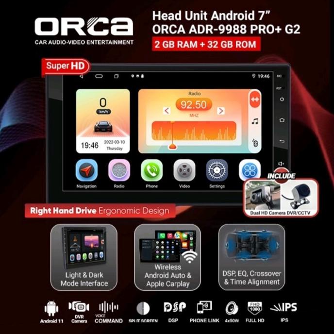 HEAD UNIT ANDROID ORCA ADR-9988 PRO+ PLUS G2 DSP DVR