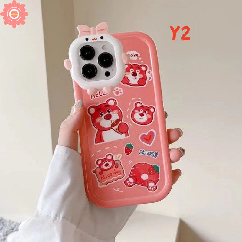 Casing Redmi A1 + 9 9T 10C 10 10A 9C NFC 9A Note 11 10s 11Pro + 8 9 11s 10 10Pro POCO X3 Pro NFC M3 Mi 11 Lite Cute Cartoon Strawberry Bear Lotso 3D Bow Monster Lens Soft Case