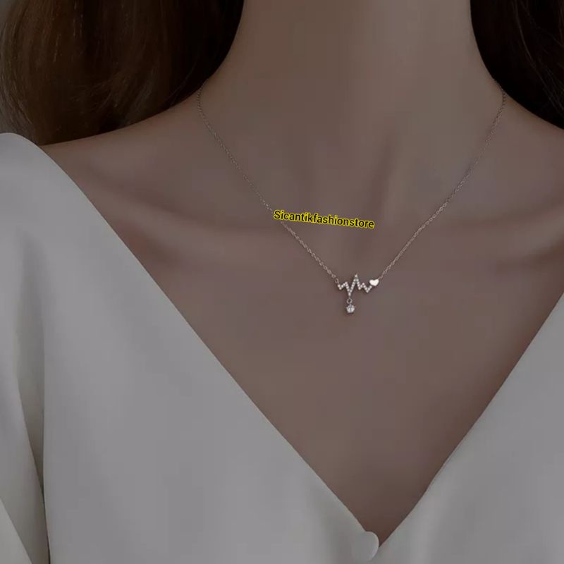 KALUNG TITANIUM WANITA LIONTIN DENYUT ASLI TITANIUM TRENDING ANTI KARAT SELAMANYA KALUNG TITANIUM FASHION STYLE WANITA KOREA PERHIASAN WANITA LAPIS EMAS PUTIH 925 ANTI KARAT SELAMANYA