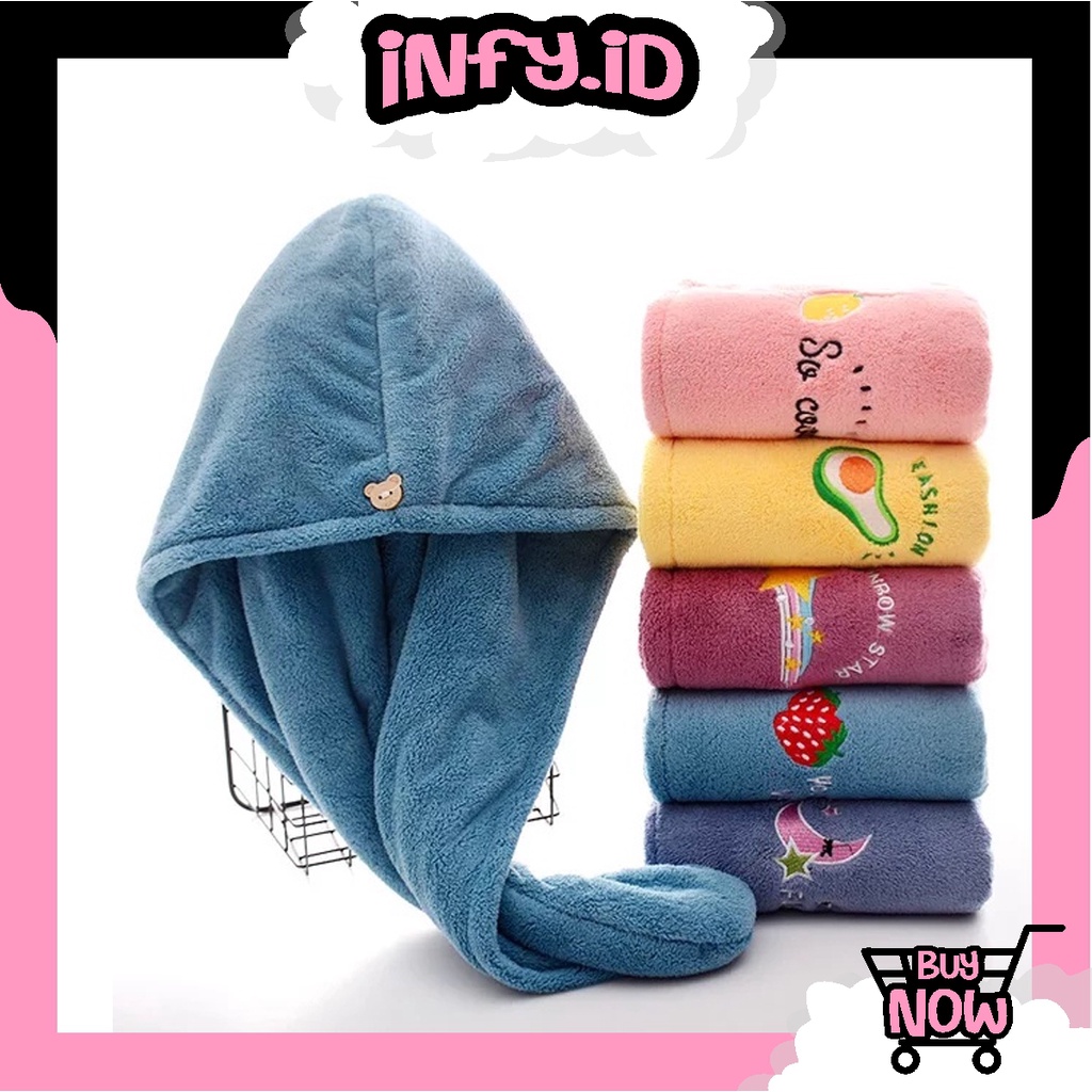 INFY -  Handuk Keramas Model Kancing Import Microfiber Handuk Pengering Rambut Head Towel Fast Dry Hair Handuk Kepala R845