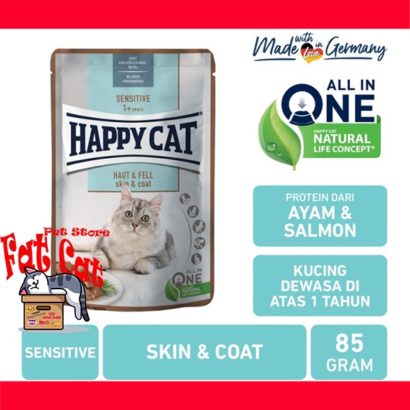 Happy cat pouch - Happy cat Sensitive Skin &amp; Coat 85gr