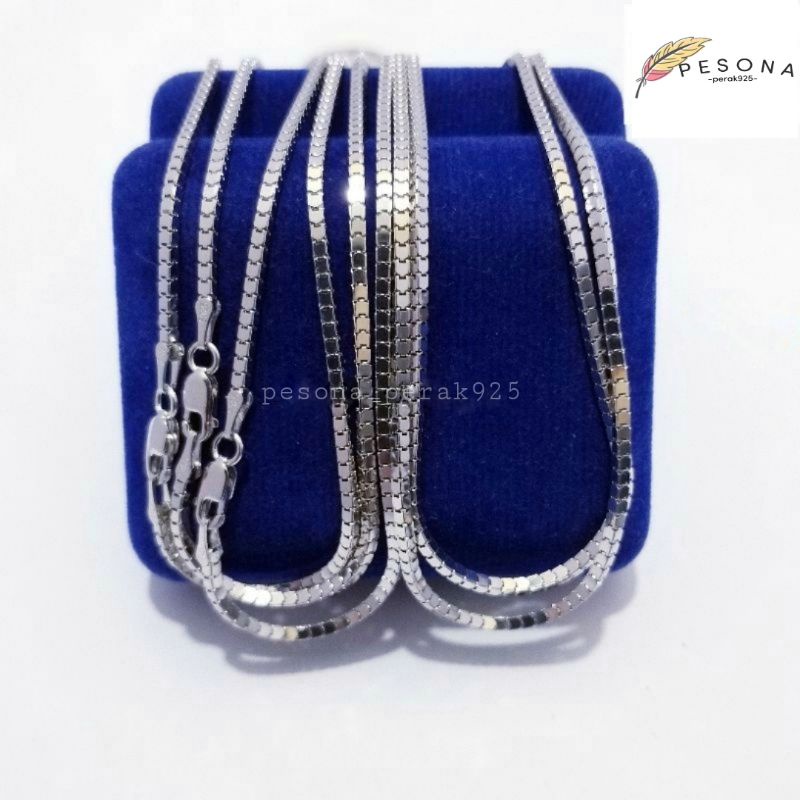 Kalung Perak Pria Wanita Asli Siver 925 Lapis Emas Putih Milano Kaca 45 50 55 60 65 70 Cm - Kalung