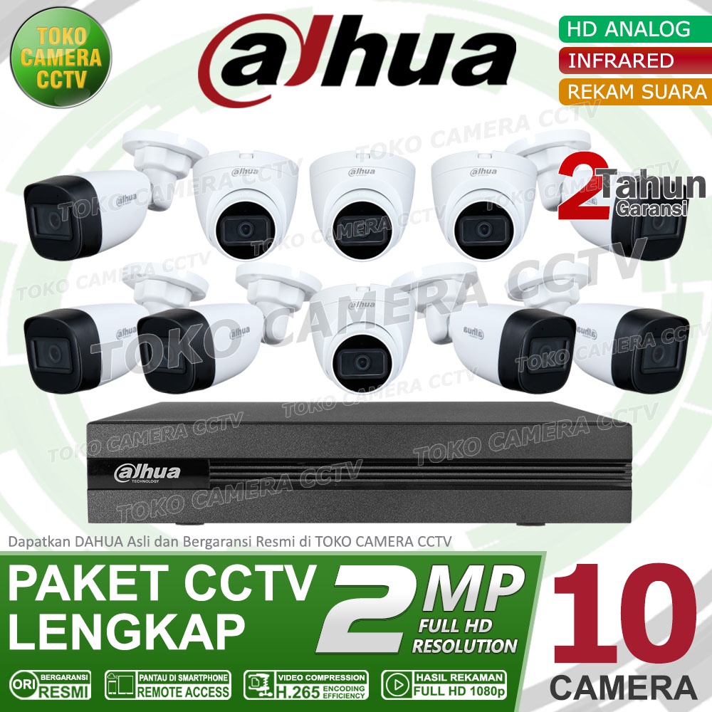 PAKET CCTV DAHUA 2MP AUDIO 16 CHANNEL 10 KAMERA