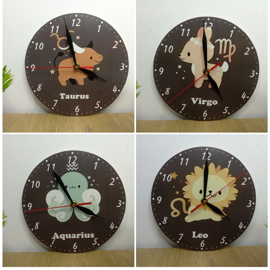 JAM DINDING KAYU MOTIF ZODIAK BINTANG CANTIK MURAH