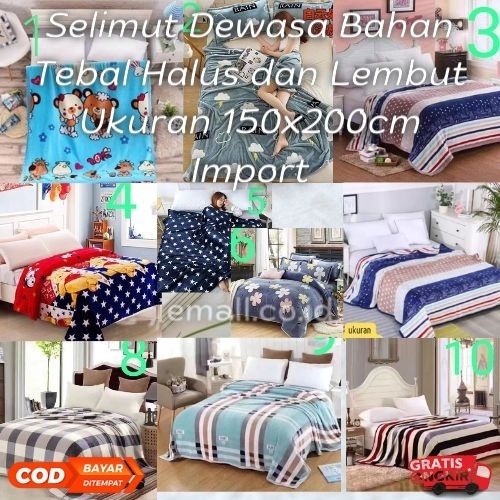 Selimut Dewasa bahan tebel Import Ukuran 150x200cm  Super Lembut/selimut bayi/selimut karakter