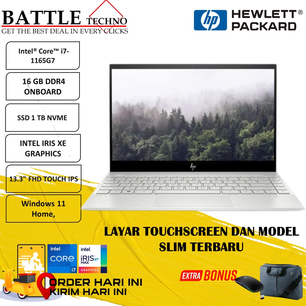 LAPTOP SLIM TOUCHSCREEN HP ENVY 13 INTEL I7 1165G7 16GB 1TB SSD IRIS XE 13.3 FHD TOUCH IPS FINGERPRINT WIN11HOME TERLARIS