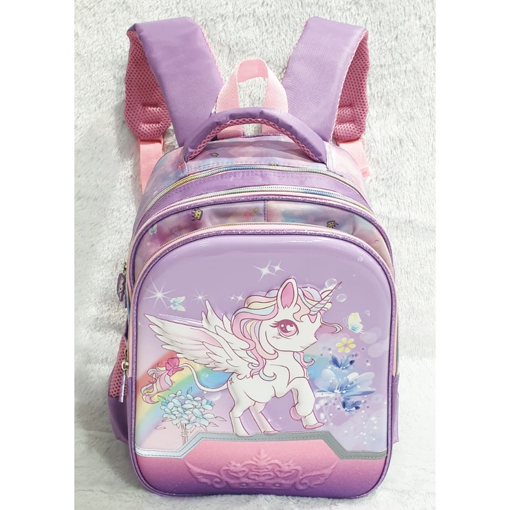 PROMO 10.10 RANSEL UKURAN SEDANG * TAS ANAK SEKOLAH BARU PEREMPUAN SD 14&quot; GAMBAR UNICORN TIMBUL EMBOS KUCING PITA 3RES LILAC IMPORT ( OSH COOL LITTLE GOLD  PILIHAN VARIAN )