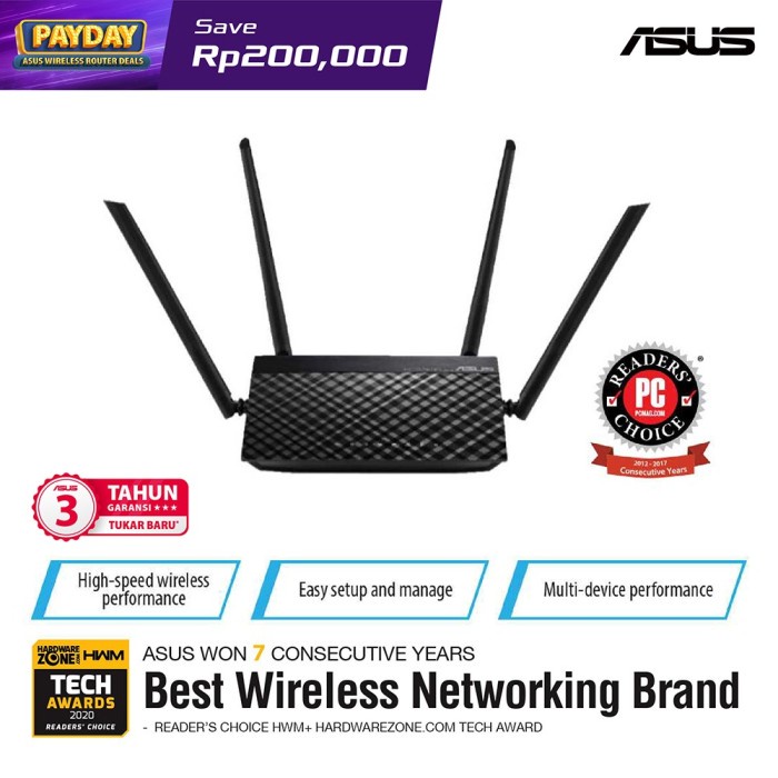 ASUS ROUTER AC 1200, RT-AC1200, AC1200, ROUTER WIFI, WIRELESS ROUTER auar1u590 Segera Dapatkan