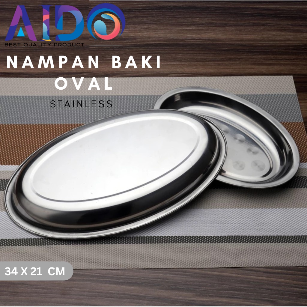 Nampan Oval Serbaguna/ Baki Oval Stainless Steel 34cm WADAH MAKANAN TATAKAN GELAS  - 3120