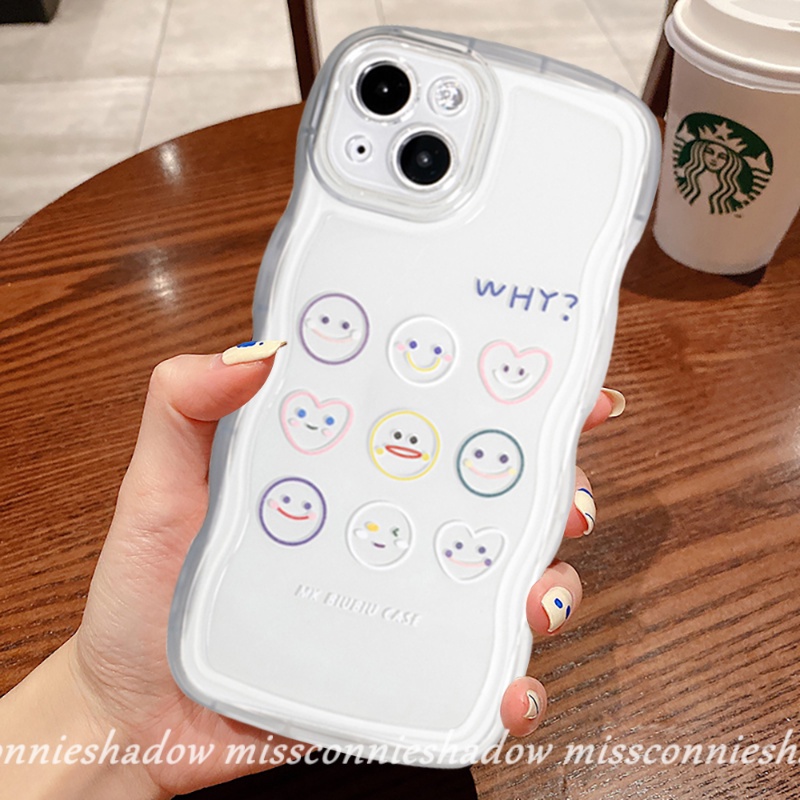 IPHONE Casing Couple Case Cocok Untuk Iphone6 6s Plus7 8 Plus 11 13 12 14 Pro Max XR 14Plus X XS Max SE 2020motif Smiley Lucu Kartun Ekspresi Lucu Wavy Edge Transparan Soft TPU Cover