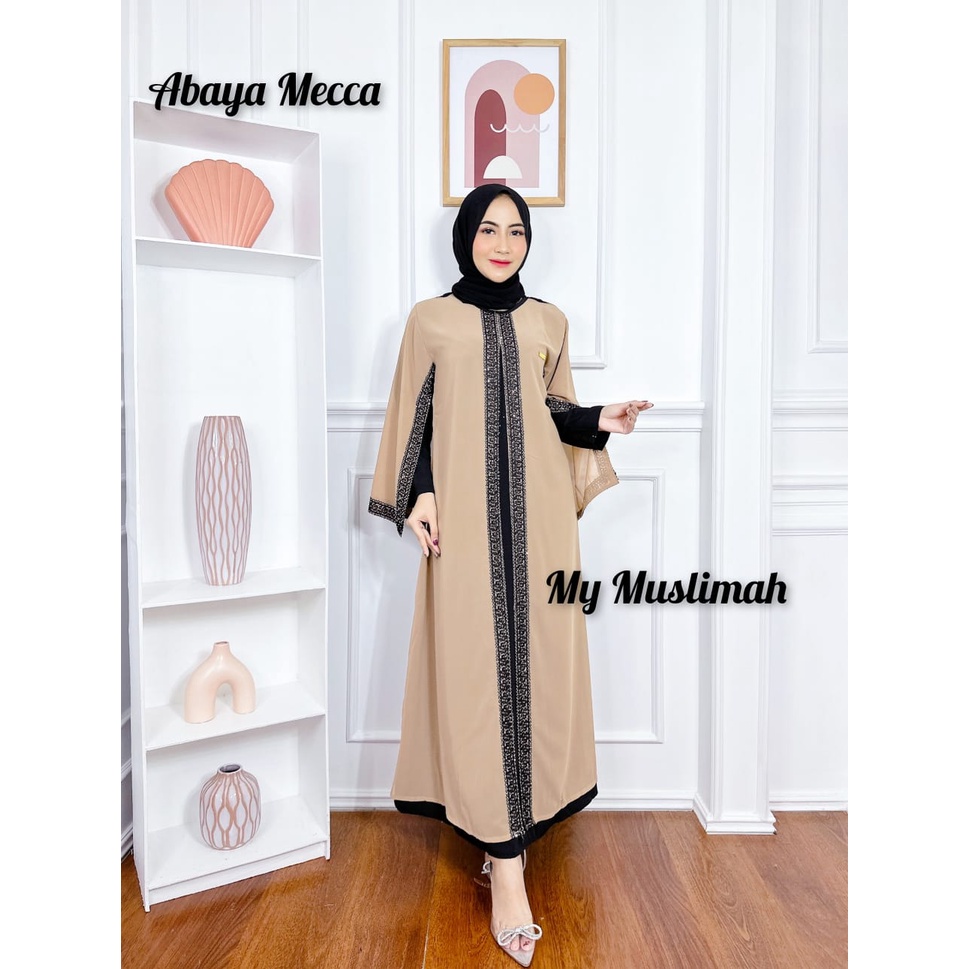 Abaya terbaru my muslimah gamis dubai madinah bahira jetblack super mix ceruty tabur swarovski