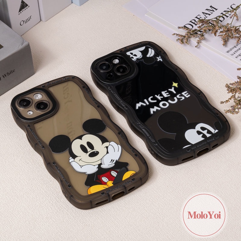 IPHONE Couple Case Kartun Mickey Mouse Lucu Kompatibel Untuk Iphone11Xr 14 13 12 Pro Max 6 6s 87 Plus 14Plus X XS Max SE 2020pinggiran Bergelombang Soft TPU Phone Case