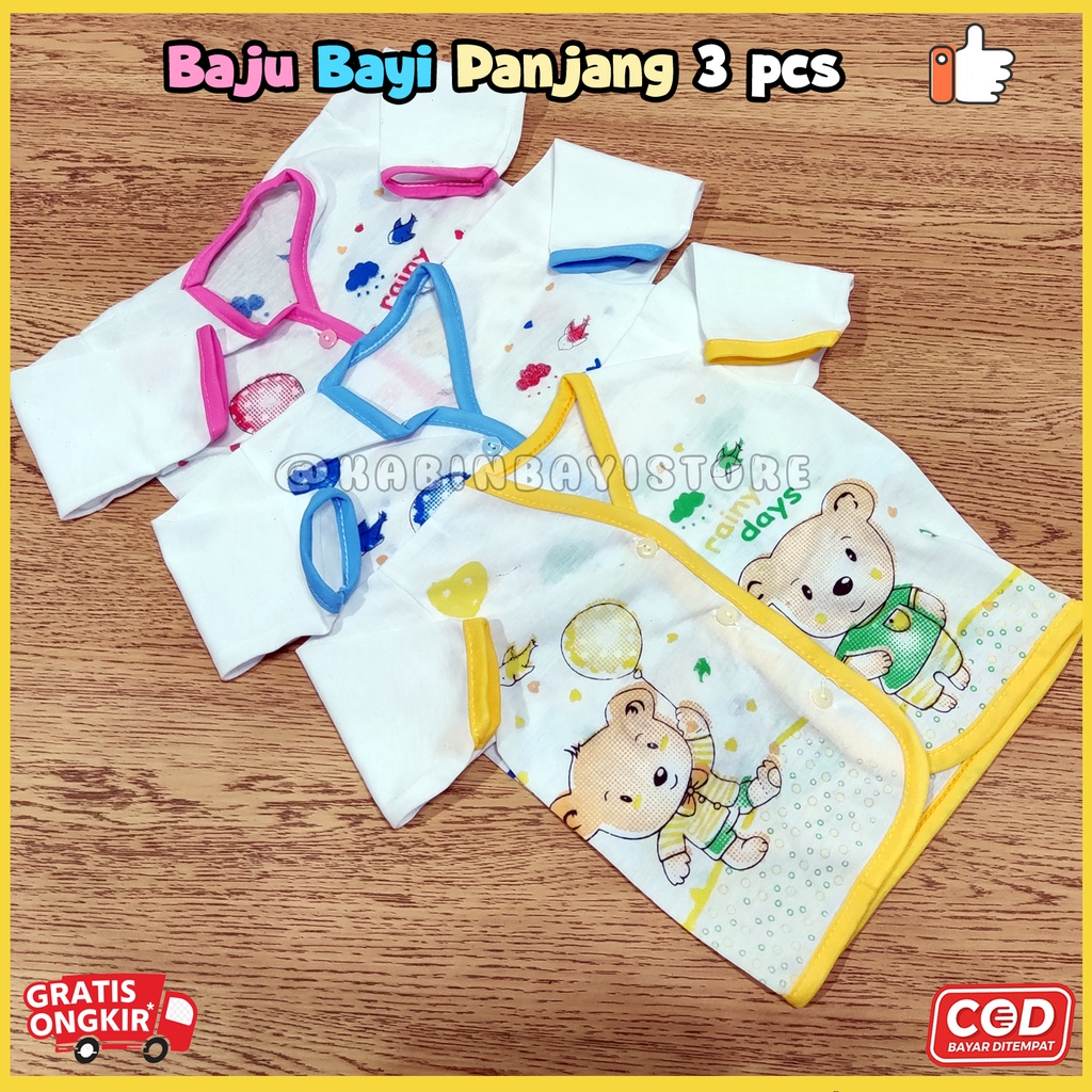 3 Pcs Baju Bayi Lengan Panjang - Baju Panjang Newborn Karakter