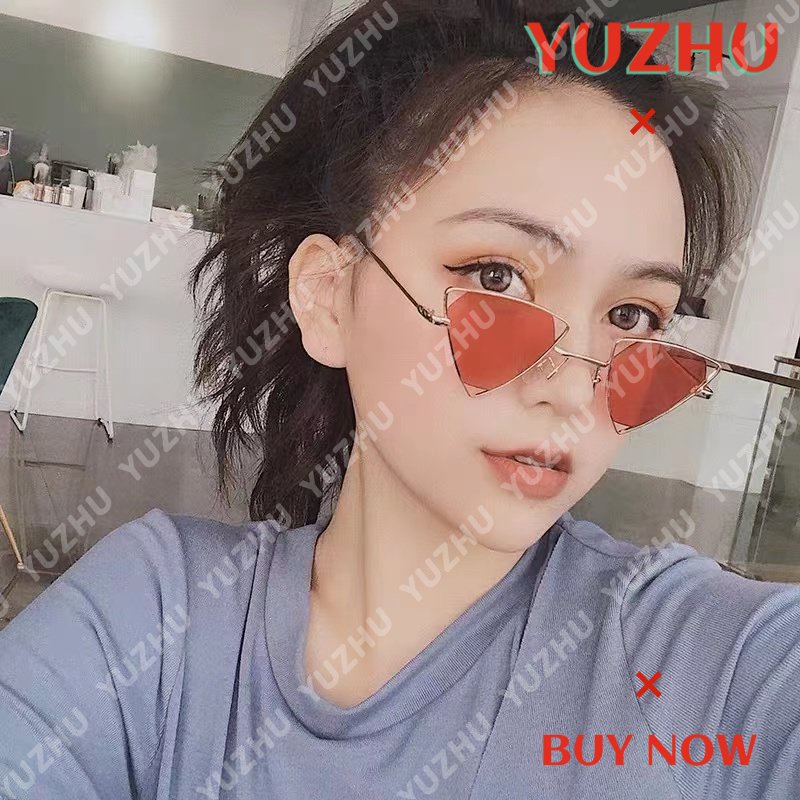 (YUZHU) Western Fashion Segitiga Kerawang Kacamata Hitam Gaya Punk Trendi Bingkai Logam Sunglasses Unisex