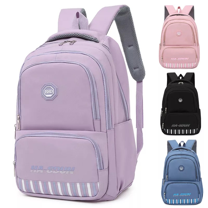 JS - Ransel Siswa Besar Mode Ransel Lencana Baru Tas Sekolah Anak Perempuan Ransel Wanita Kapasitas Tinggi Tas Perjalanan Santai Lucu Wanita Mochila